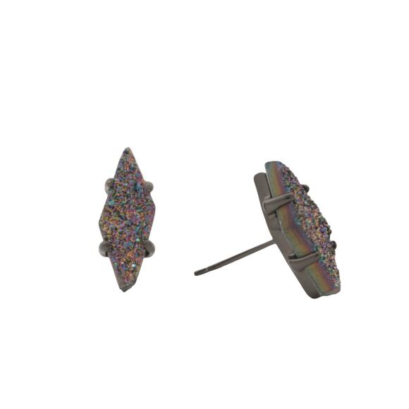 NWT! Kendra Scott Brook Gunmetal Stud Earrings in Multi Drusy - Picture 2 of 5